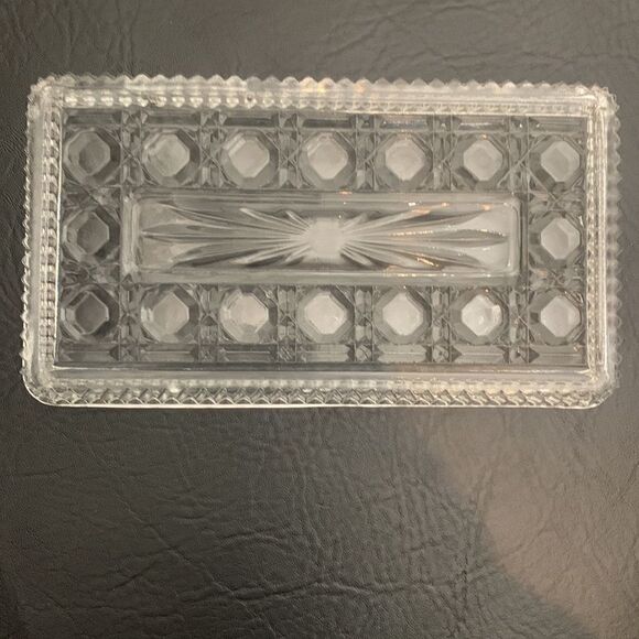 Cut Glass Clear Beveled Textured Vanity Trinket Jewelry Kitchen Tray 8 X 4 Inch - Picture 3 of 5